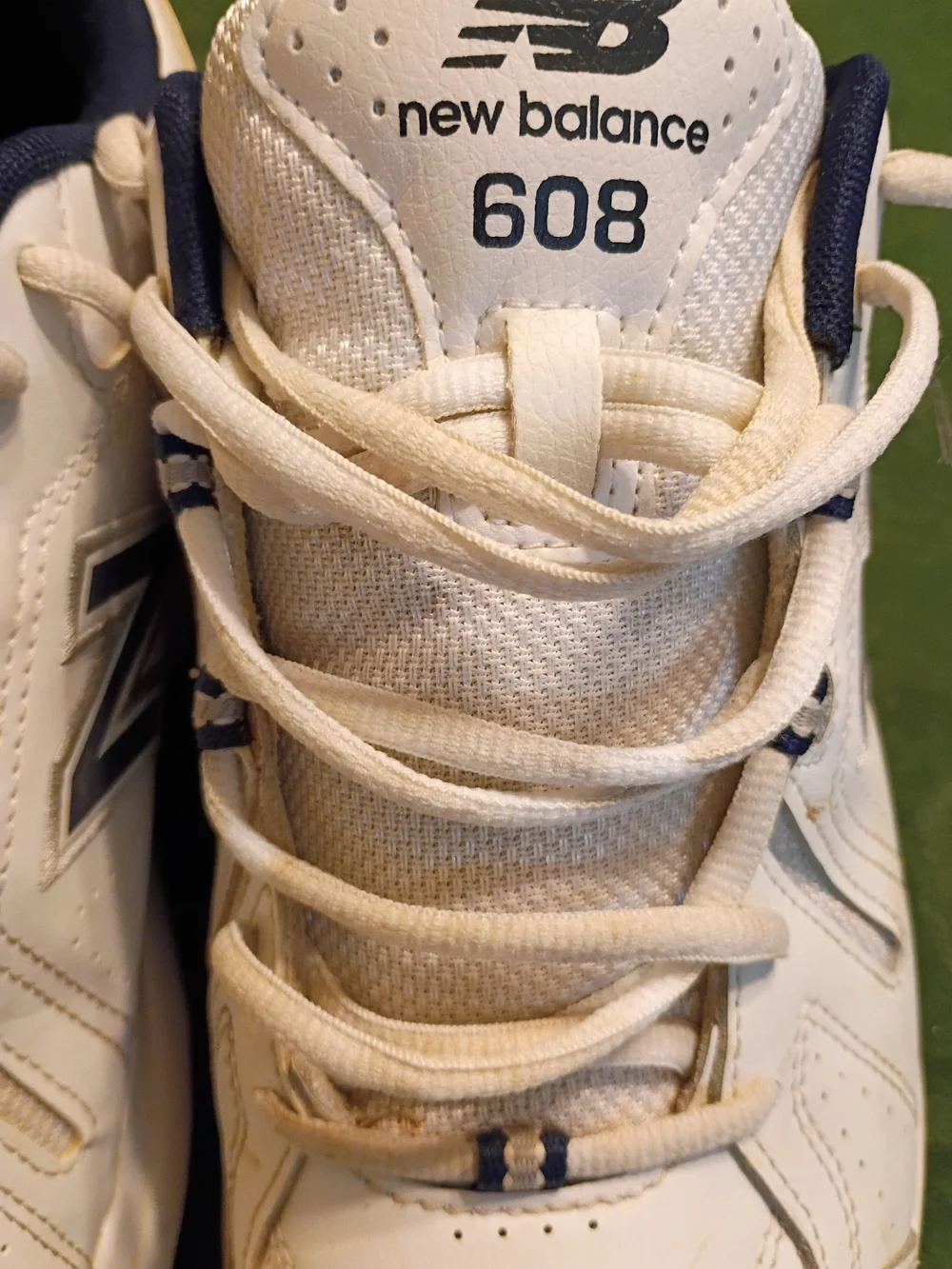New Balance 608 Men's White and Navy Leather Athletic Sneakers